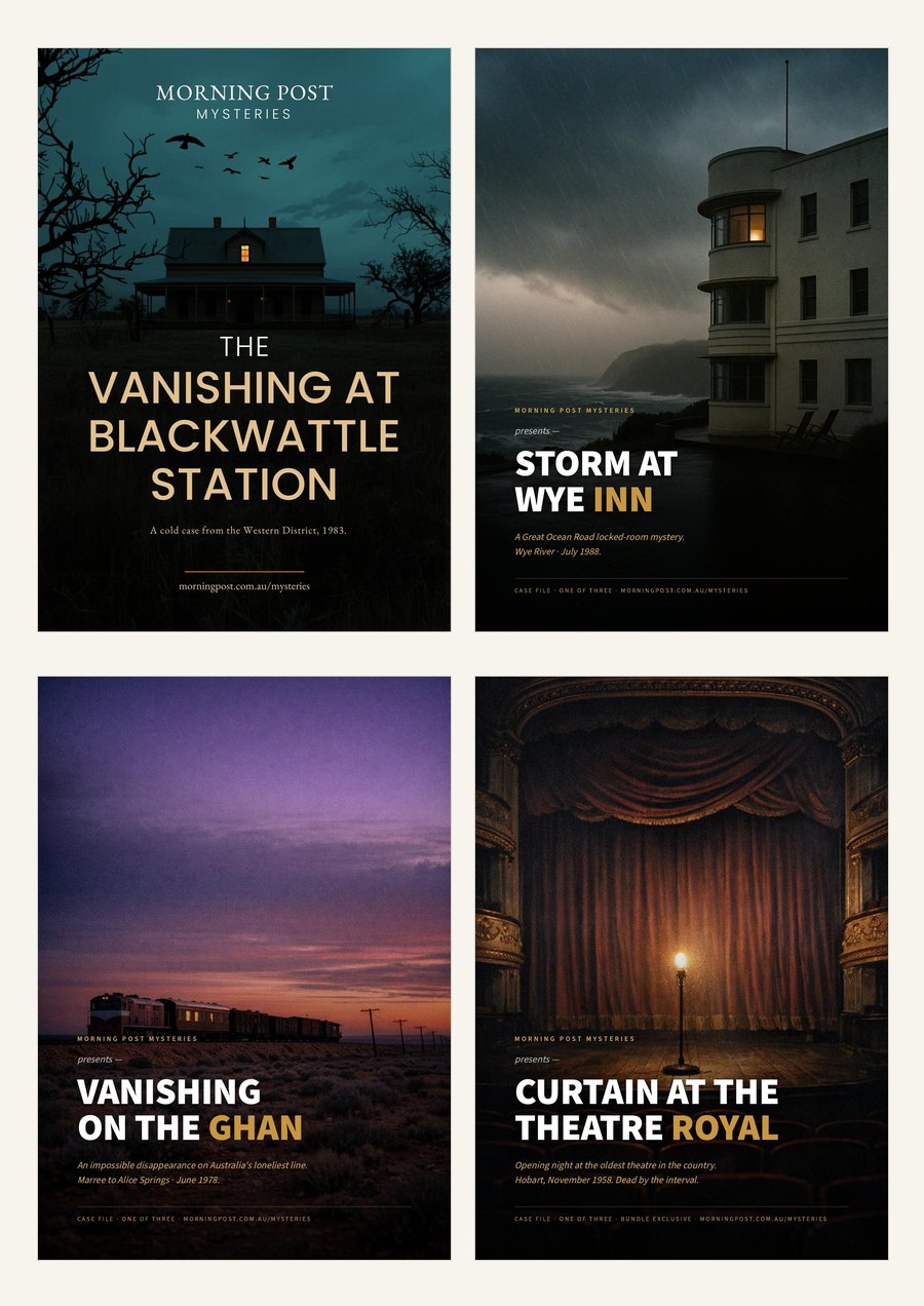 The First Cases — all four Morning Post Mystery posters